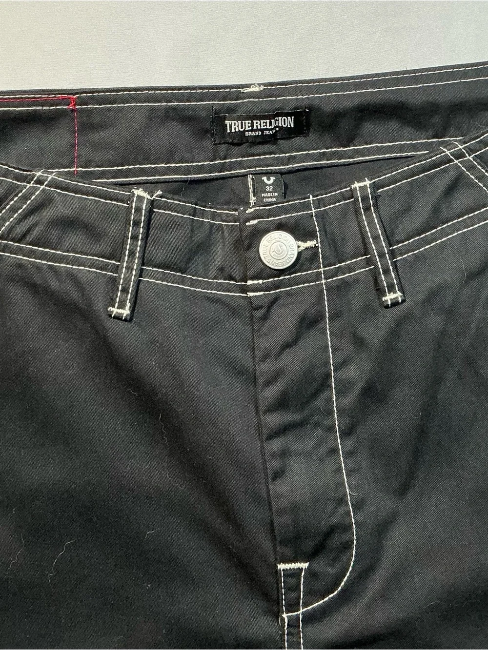 True Religion Men’s Black Slim Straight Jeans with White Contrast Stitching